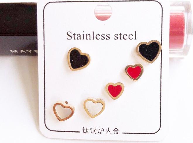 Bộ 3 Đôi Bông Tai Trái Tim Titan Ko Rỉ TT 1978