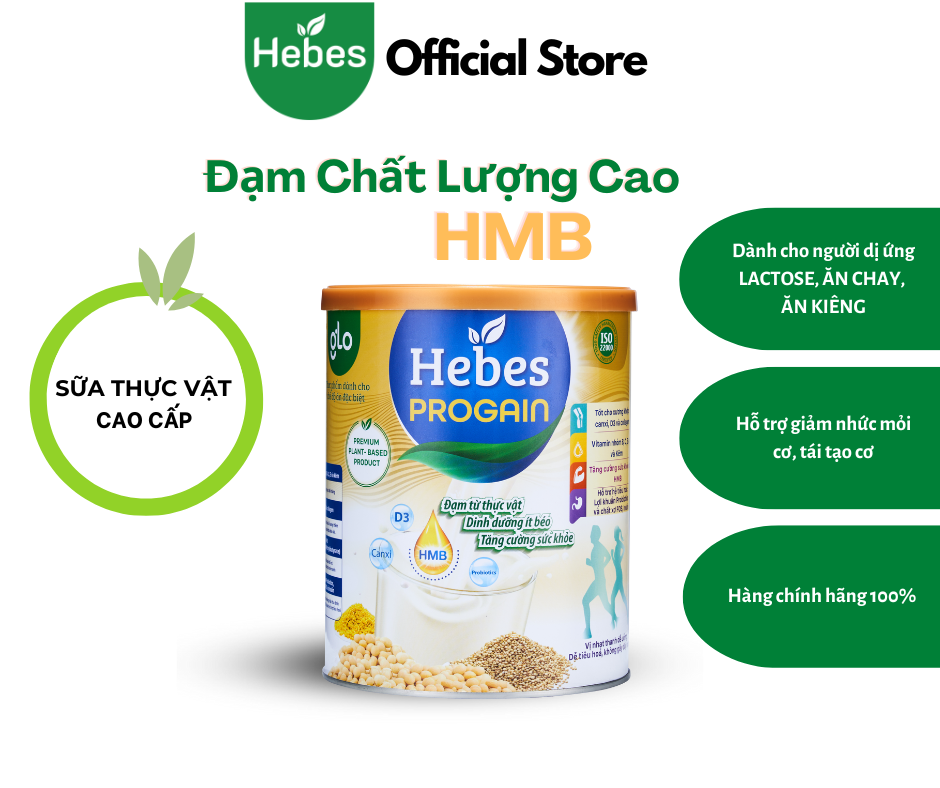 Sữa bột thực vật cao cấp từ hạt 'siêu thực phẩm' Hebes Progain HMB dành cho người nhức mỏi cơ 800g