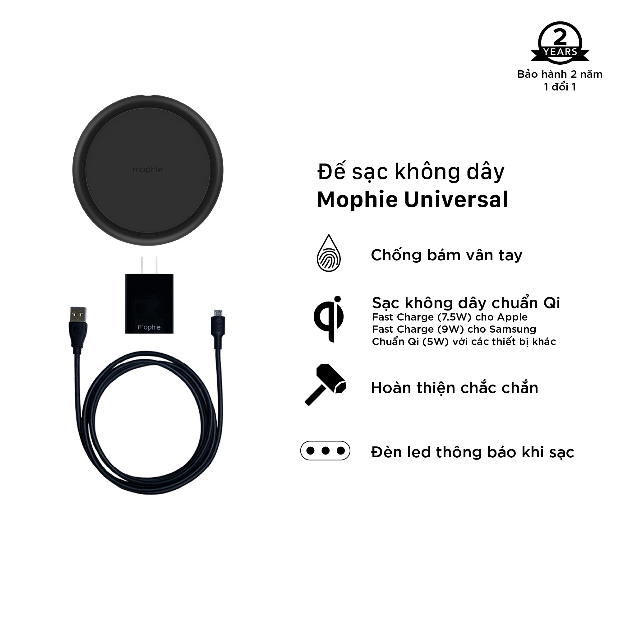 Đế sạc không dây Mophie Universal BLK - Hàng Chính Hãng