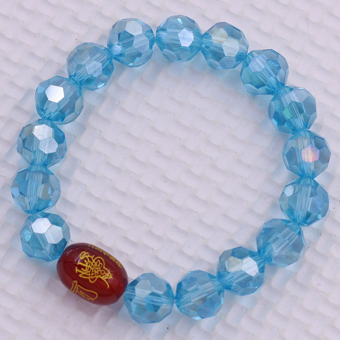 Vòng chuỗi đeo tay pha lê xanh biển cắt giác 10 ly charm giải thái tuế phù, vòng chuỗi phong thủy, giải năm hạn thái tuế