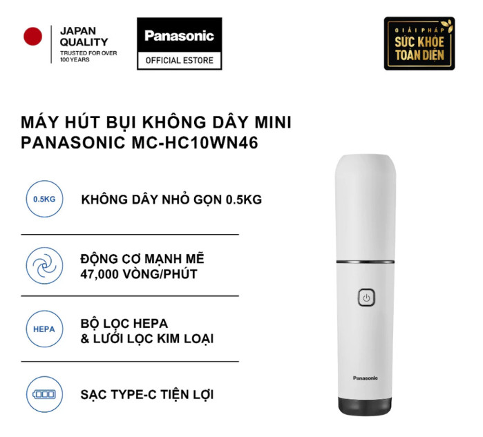 [ Hàng Chính Hãng ] Máy hút bụi không dây mini Panasonic MC-HC10WN46 - Nhỏ gọn - mạnh mẽ
