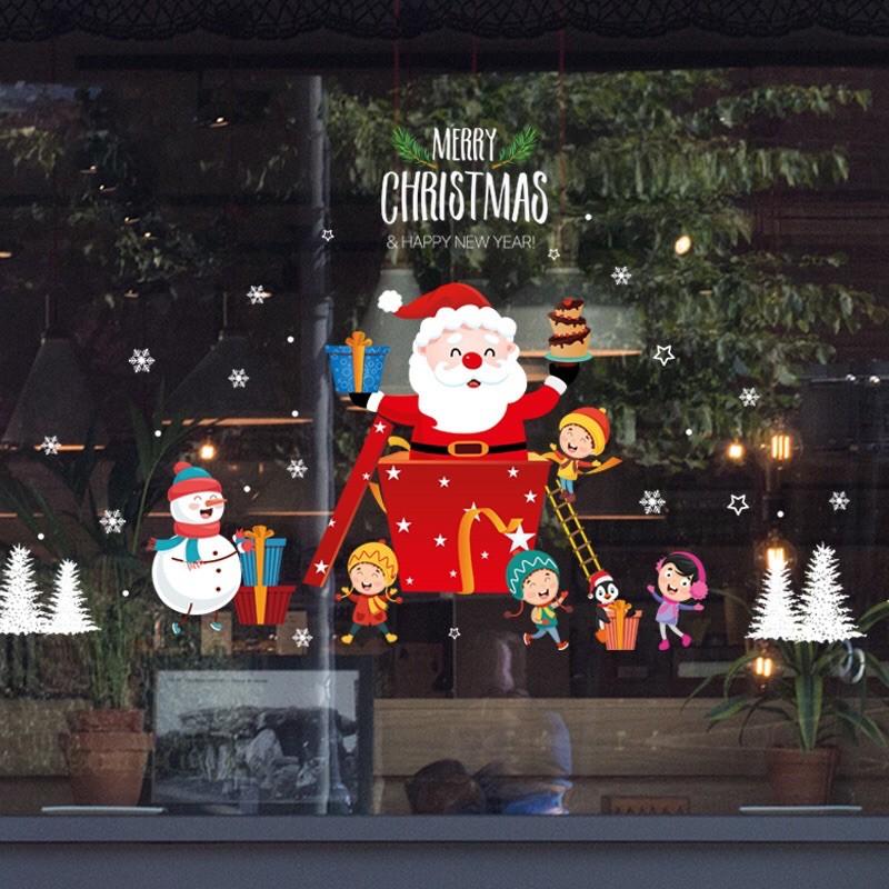 Decal trang trí Noel - Ông già Noel hộp qà đỏ
