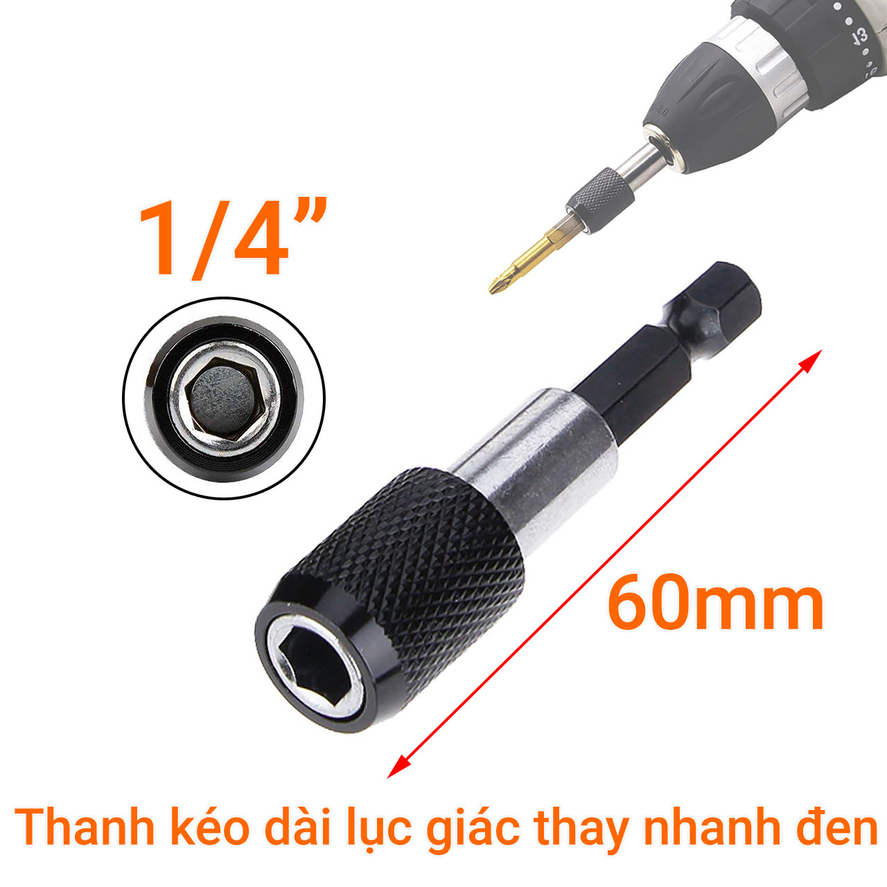 Thanh kéo dài lục giác thay nhanh đầu khía đen