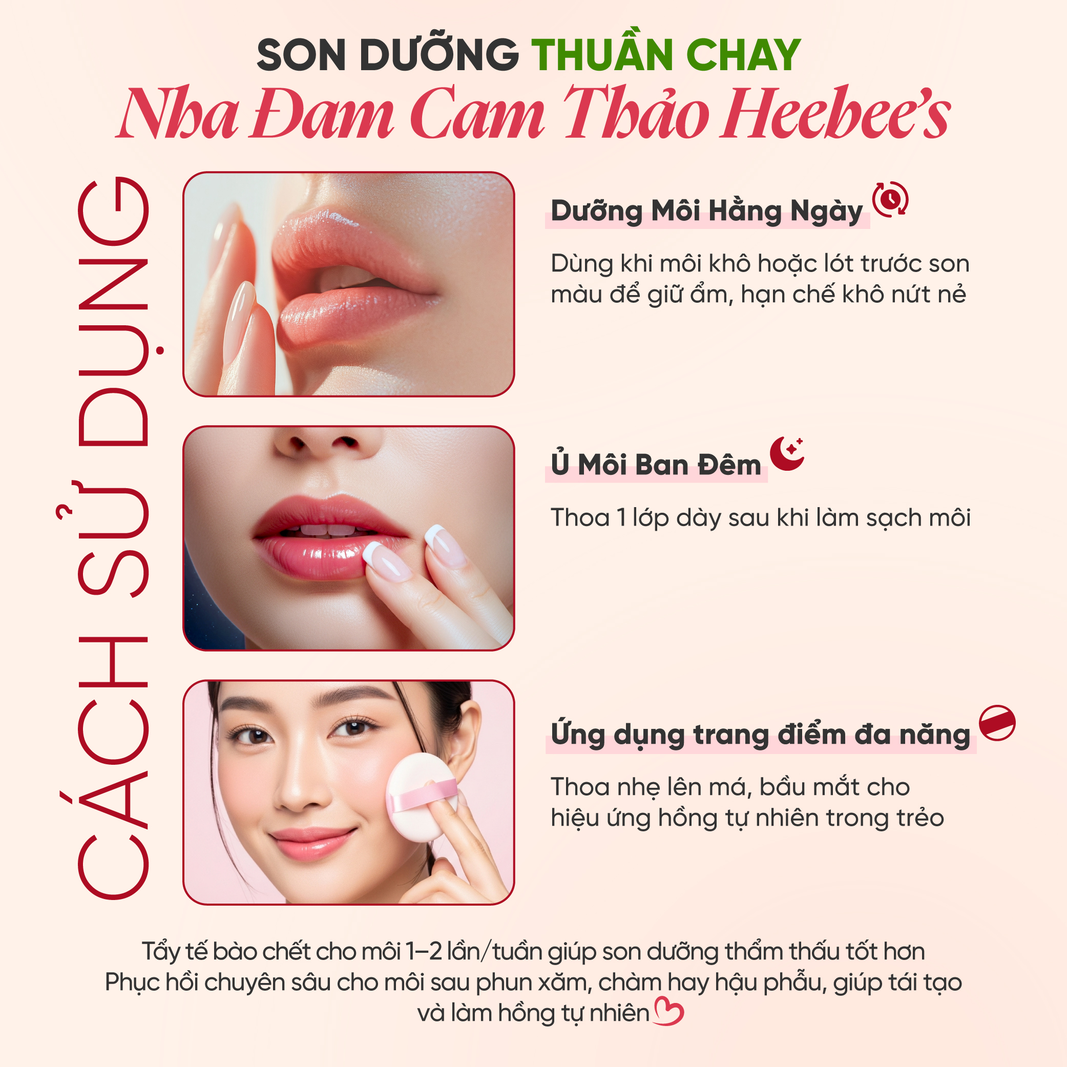 Son Dưỡng Thuần Chay Có Màu 3in1 Nha Đam Cam Thảo Heebee’s AloeLica Lip Balm Ủ Dưỡng Môi, Căng Bóng, Sáng Hồng, Mờ Thâm 3.5g
