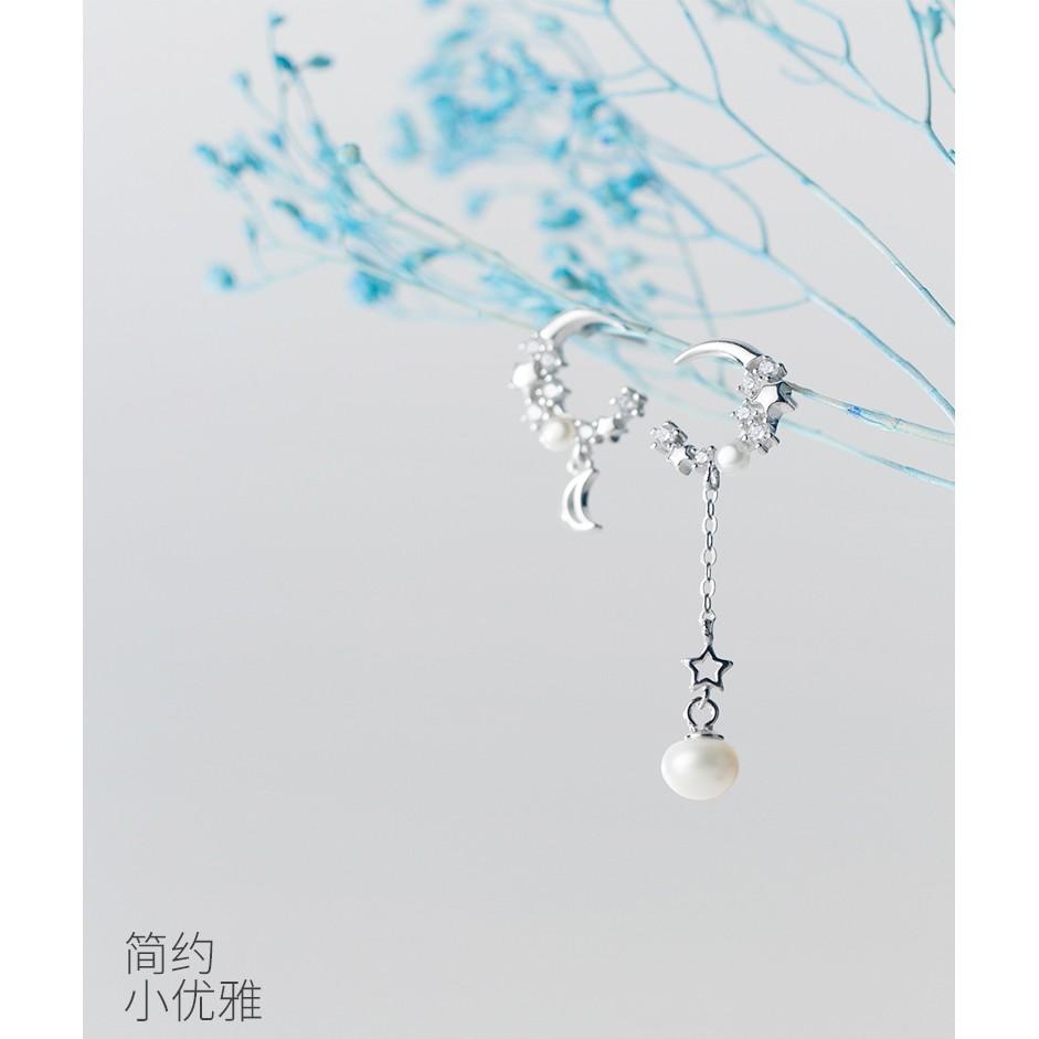 Khuyên tai bạc Ý s925 trăng khuyết bất đối G2870 - AROCH Jewelry