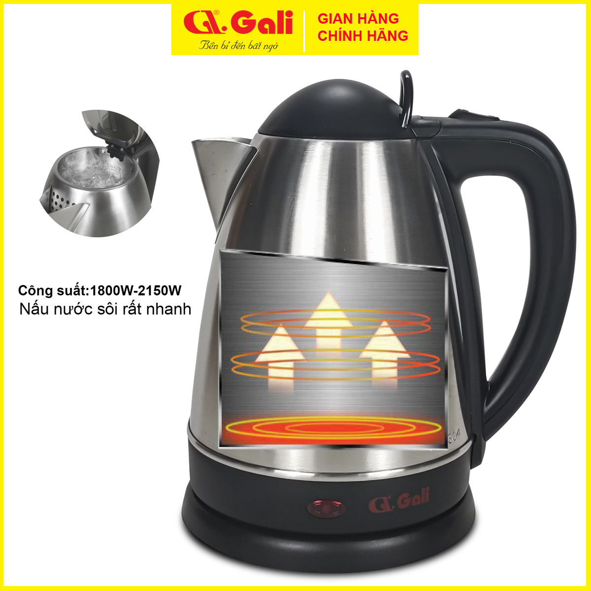 Bình Đun Siêu Tốc GALI GL-0018C GL-0025 GL-0012A GL-0050 GL-0017C GL-0018I GL-17X GL-18F GL-18K GL-18E dung tích từ 1,2 lít - 5 lít, Inox (SUS 304) , không bị phôi nhiễm, bảo hành chính hãng