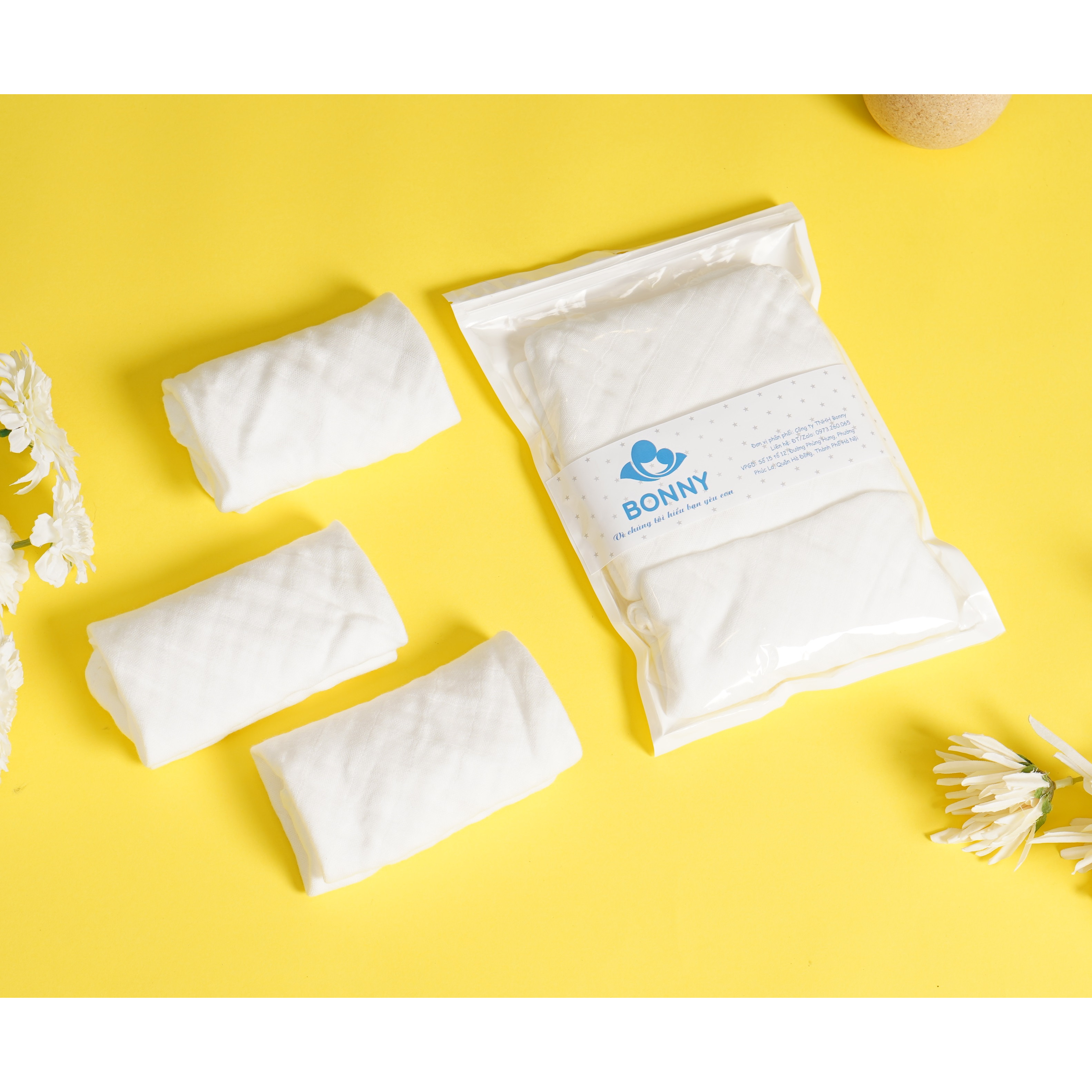 Set 3 Khăn Sữa Sợi Tre Lụa 4 Lớp Bonny Hàng Cao Cấp Thấm Hút Tốt, Kháng Khuẩn