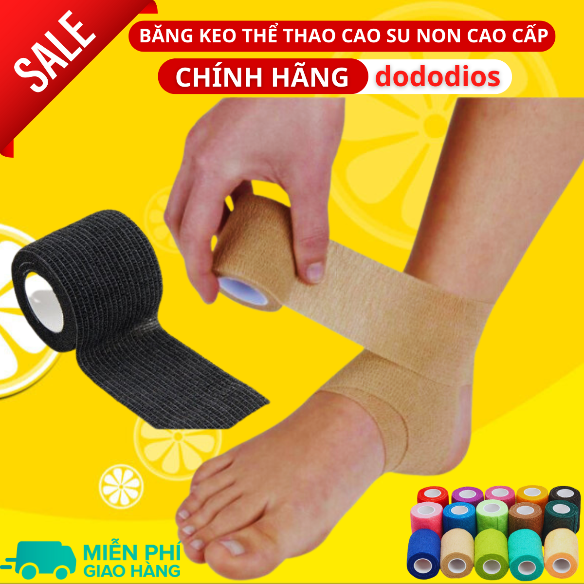 Hình ảnh Combo Hộp 24 Cuộn Băng Cuốn Tự Dính, Băng Cuốn Cao Su Non, Băng Keo Thể Thao Chống Chấn Thương (Kích thước 5cm*4.5m), Băng keo thể thao đá bóng, băng cuốn thể thao vải tự dính, băng quấn y tế cuốn ngón tay, cổ tay, cổ chân - Hàng chính hãng dododios