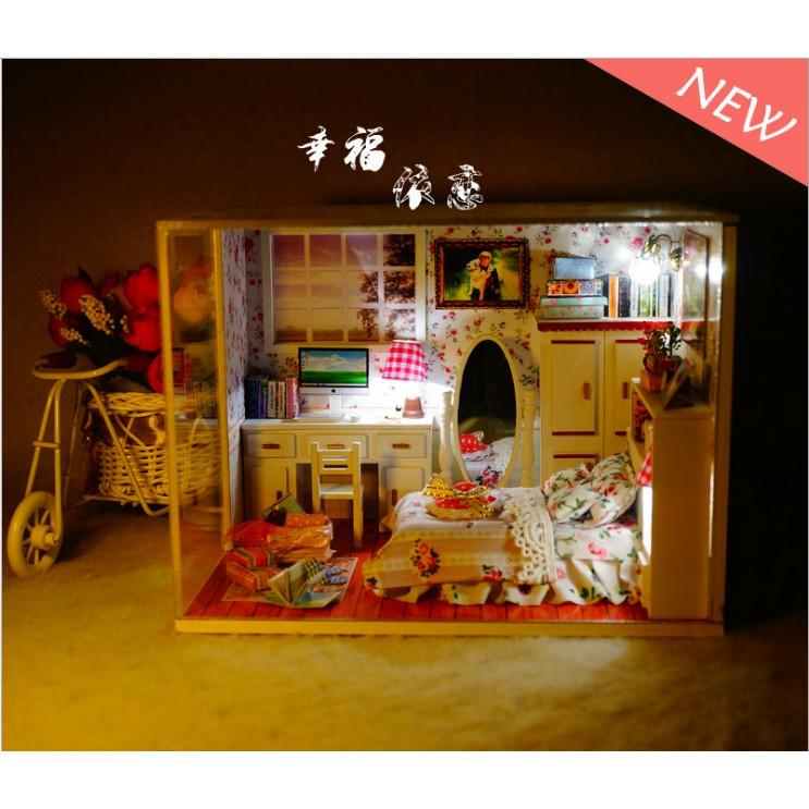 Mô hình lắp ghép nhà búp bê DIY phòng ngủ công chúa nhỏ Happiness Attachment