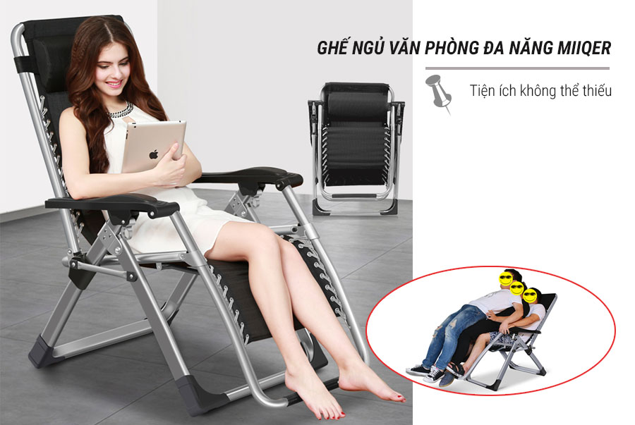 Ghế xếp thư giãn TM 179A - Khóa kim loại, khung thép tròn, tải trọng 200kg - Hàng chính hãng