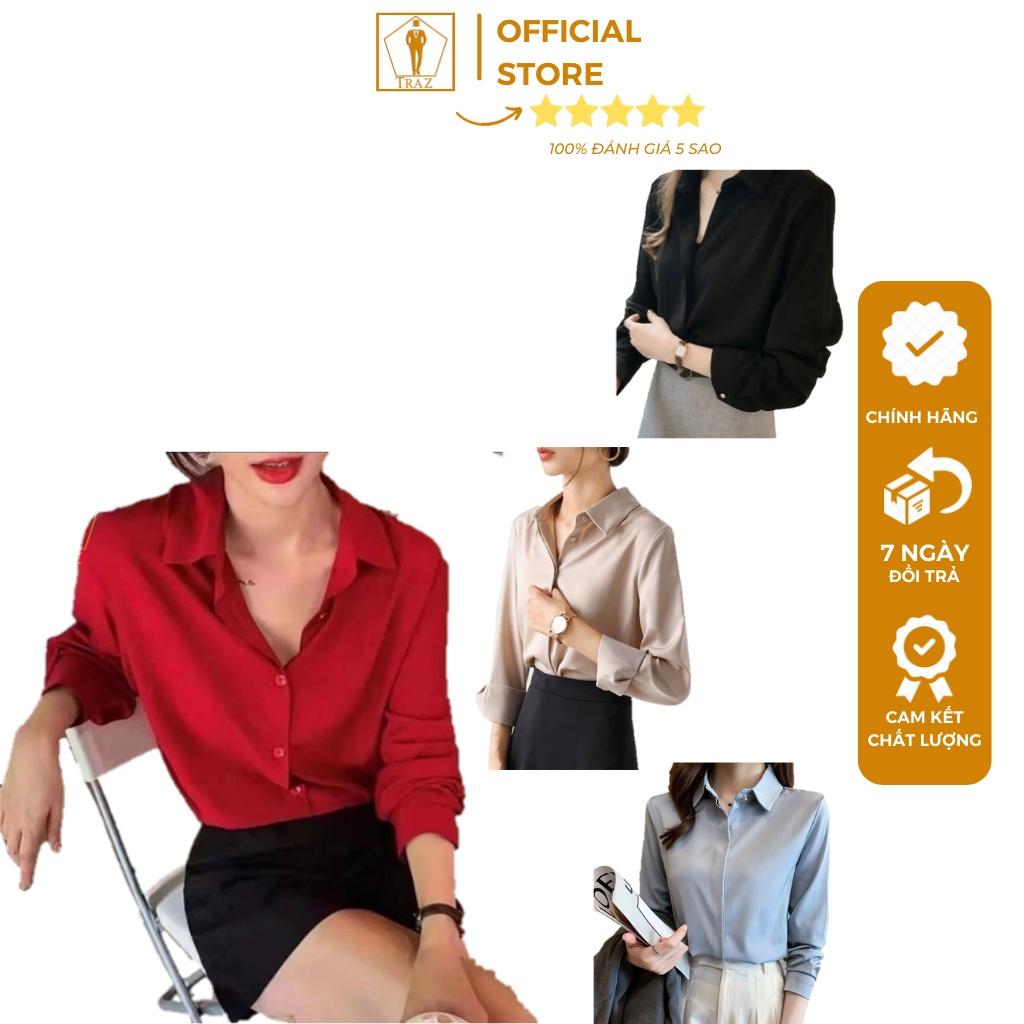 Áó Sơ Mi Nữ TRAZ Dài Tay Dáng Suông Rộng Unisex Màu Trắng, Đen, Xám, Xanh, Hồng, Đỏ