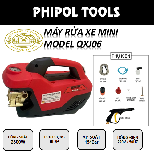 Máy rửa xe công suất 2300W PHIPOL TOOLS PH-QXJ06E tặng kèm nhiều phụ kiện kèm theo - Hàng Chính Hãng