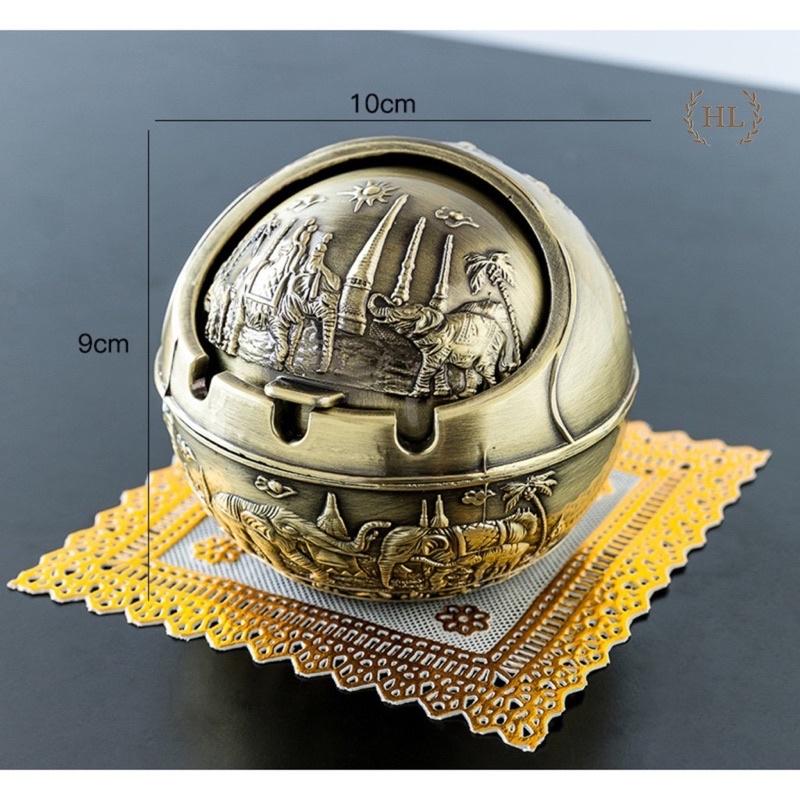 Bộ 4 món Đồng hoàng gia | Hộp đựng giấy, Hộp đựng chè, Lọ tăm, Gạt tàn hợp kim hoạ tiết tân cổ điển