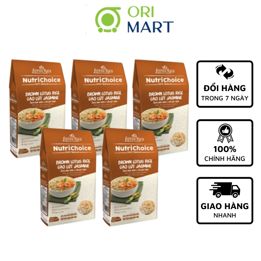 COMBO 5 Gạo Lứt Nâu & Hạt Chia Hữu Cơ NutriChoice Brown Lotus Rice Gói 500G Thơm Ngon Giàu Dinh Dưỡng Đạt Chuẩn An Toàn ORIMART