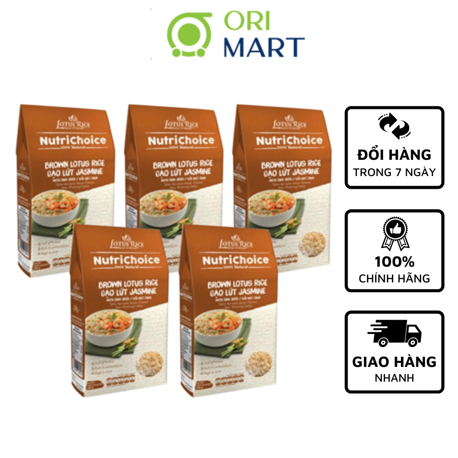 COMBO 5 Gạo Lứt Nâu &amp; Hạt Chia Hữu Cơ NutriChoice Brown Lotus Rice Gói 500G Thơm Ngon Giàu Dinh Dưỡng Đạt Chuẩn An Toàn ORIMART