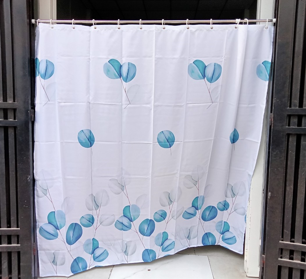 Rèm Chống Thấm nhà tắm Vải polyester in họa tiết Lá Tròn phong cách Bắc Âu