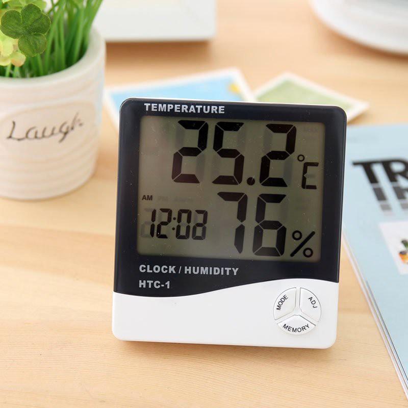 Đồng hồ đo nhiệt độ và đo độ ẩm chính xác cao, màn hình lớn hiển thị 5 thông số, có đồng hồ báo thức