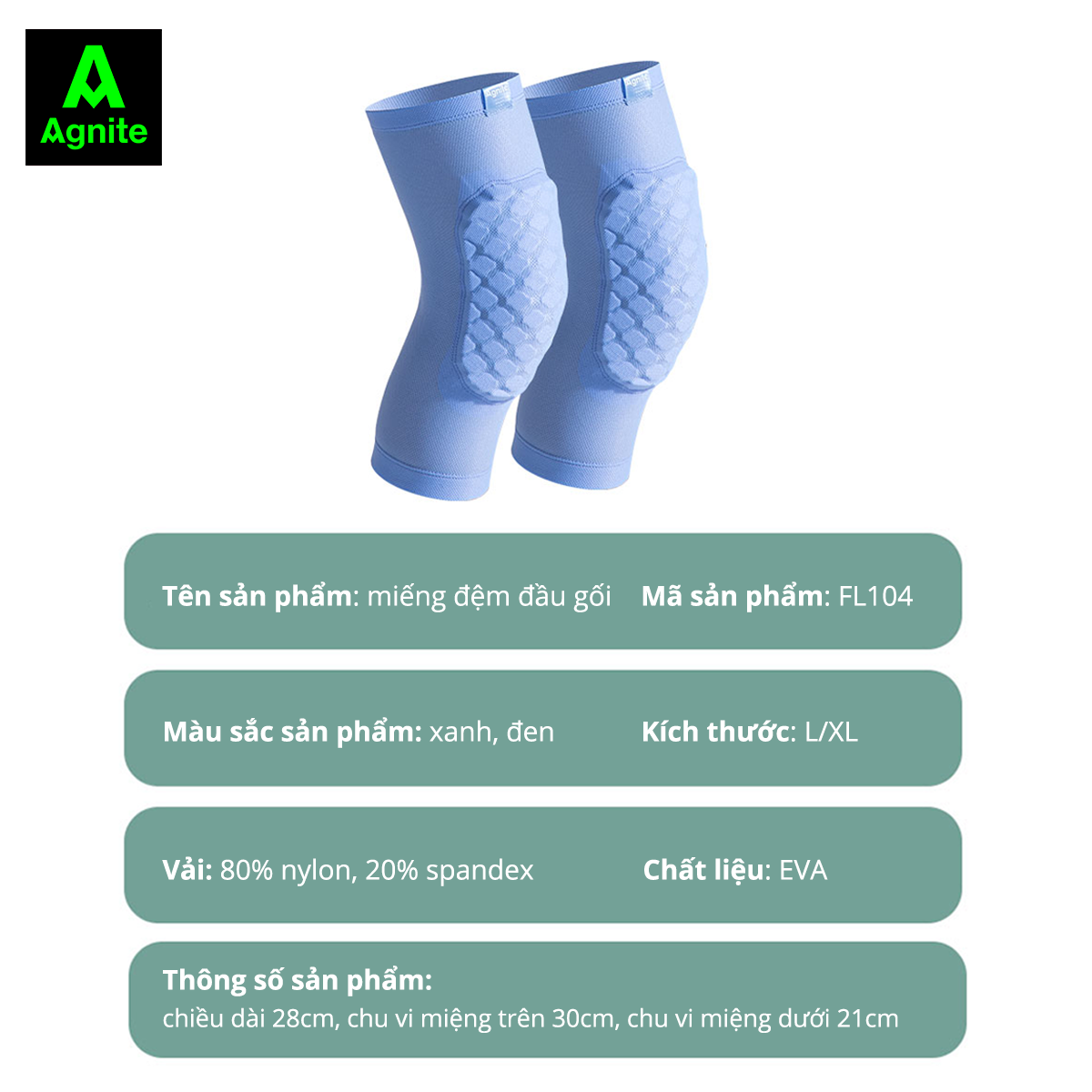 Miếng đệm đầu gối AGNITE chính hãng, bó gối bảo vệ khớp gối chơi thể thao, luyện tập bóng rổ mã FL104