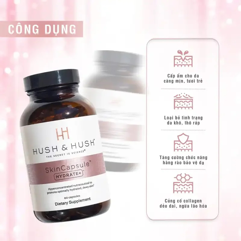 Viên Uống Cấp Ẩm, Căng Mọng Da Hush And Hush SkinCapsule Hydrate+ 60 viên