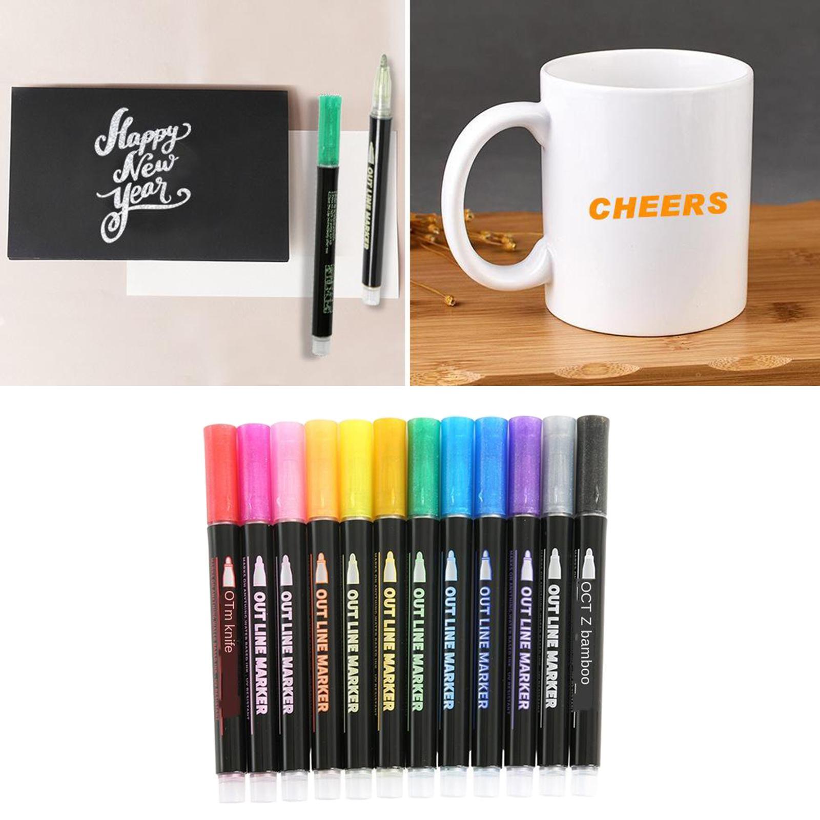 Double Line Outline Pen Metallic Markers 12 Colors Glitter Artist Pens DIY Craft