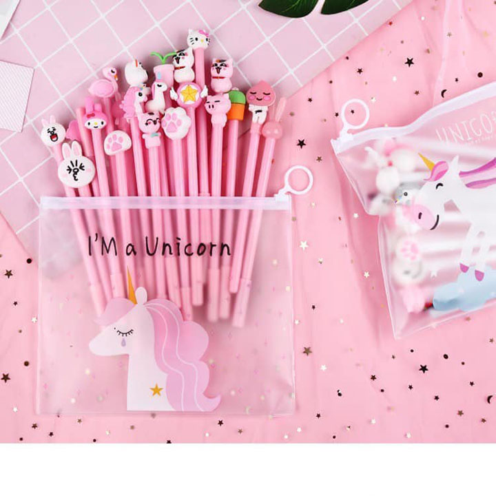 COMBO MỰC TÍM 20 CÂY BÚT BI NƯỚC HOẠT HÌNH UNICORN - JL -