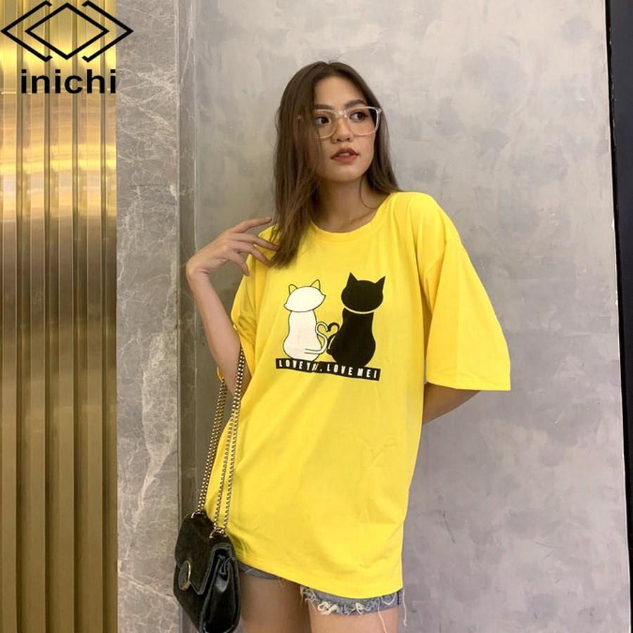 Áo thun unisex A628 tay lỡ in hình form rộng cá tính INICHI