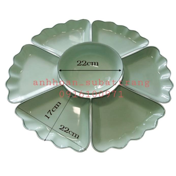 Bộ bát đĩa Bát Tràng hoa mặt trời men xanh