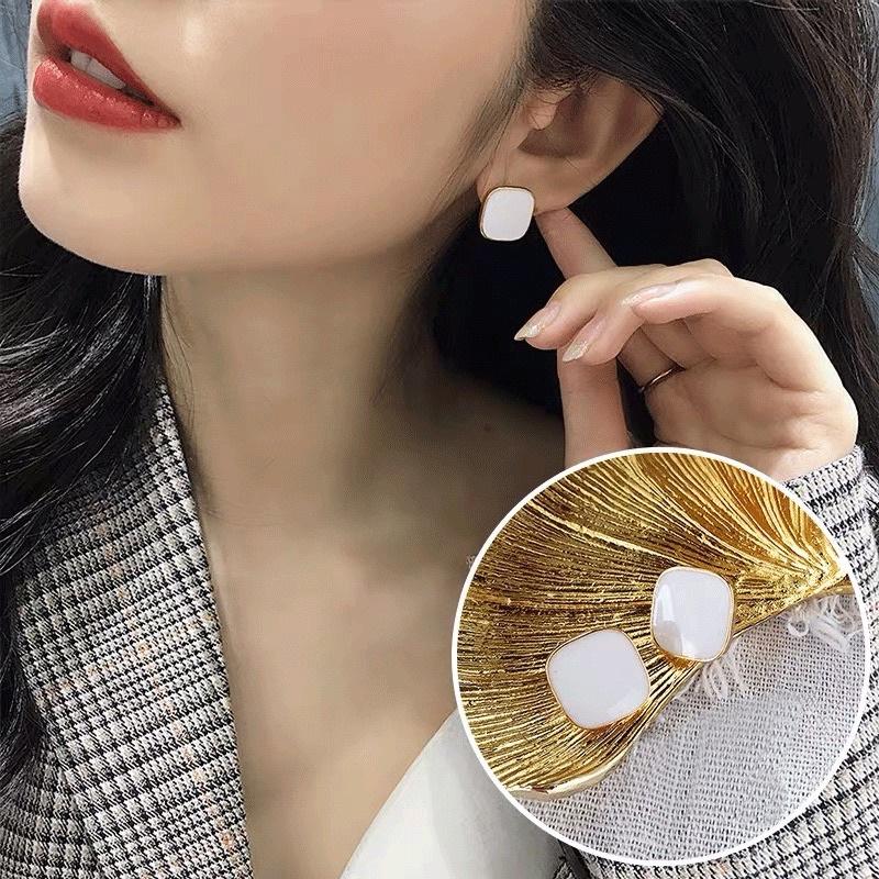 Bông Tai Khuyên Tai Nữ Phong Cách Retro Hình Vuông Nhiều Màu Sắc Đơn Giản Đẹp Ring House