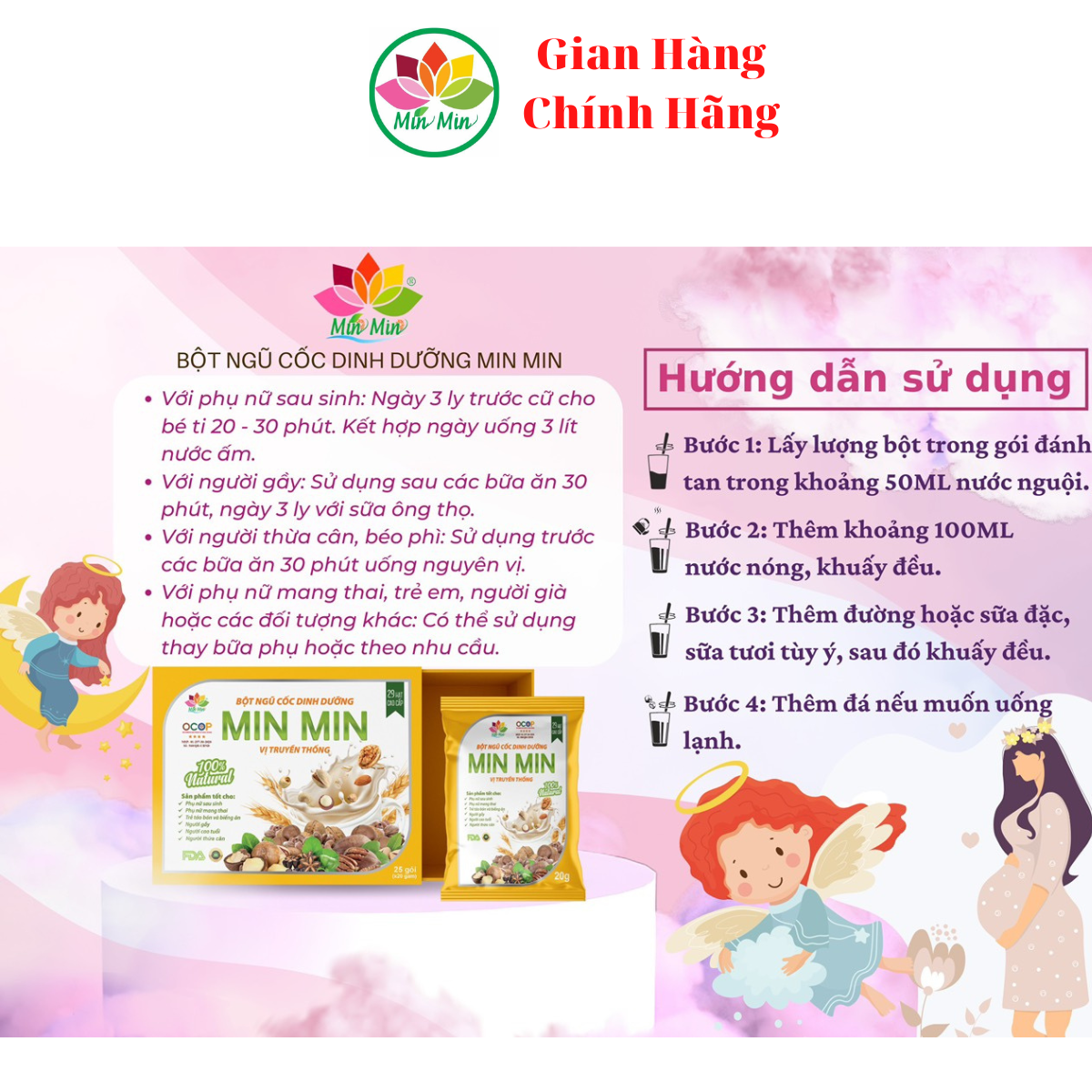 3 hộp(1.5kg) Ngũ Cốc Cao Cấp Lợi Sữa Min Min 29 Hạt _ Ngũ Cốc Bầu Dinh Dưỡng (1 hộp - 25gói)