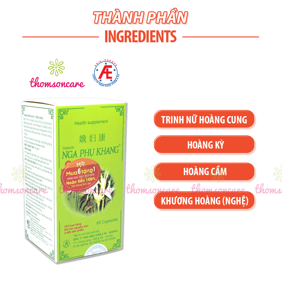 Viên uống Nga Phụ Khang - Mua 6 tặng 1 bằng tem tích điểm - Hỗ trợ giảm U xơ tử cung, u nang buồng trứng từ cây Trinh nữ