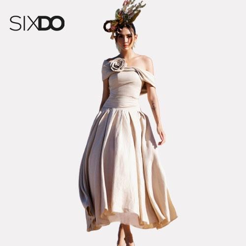 Đầm trễ vai linen dáng phồng SIXDO