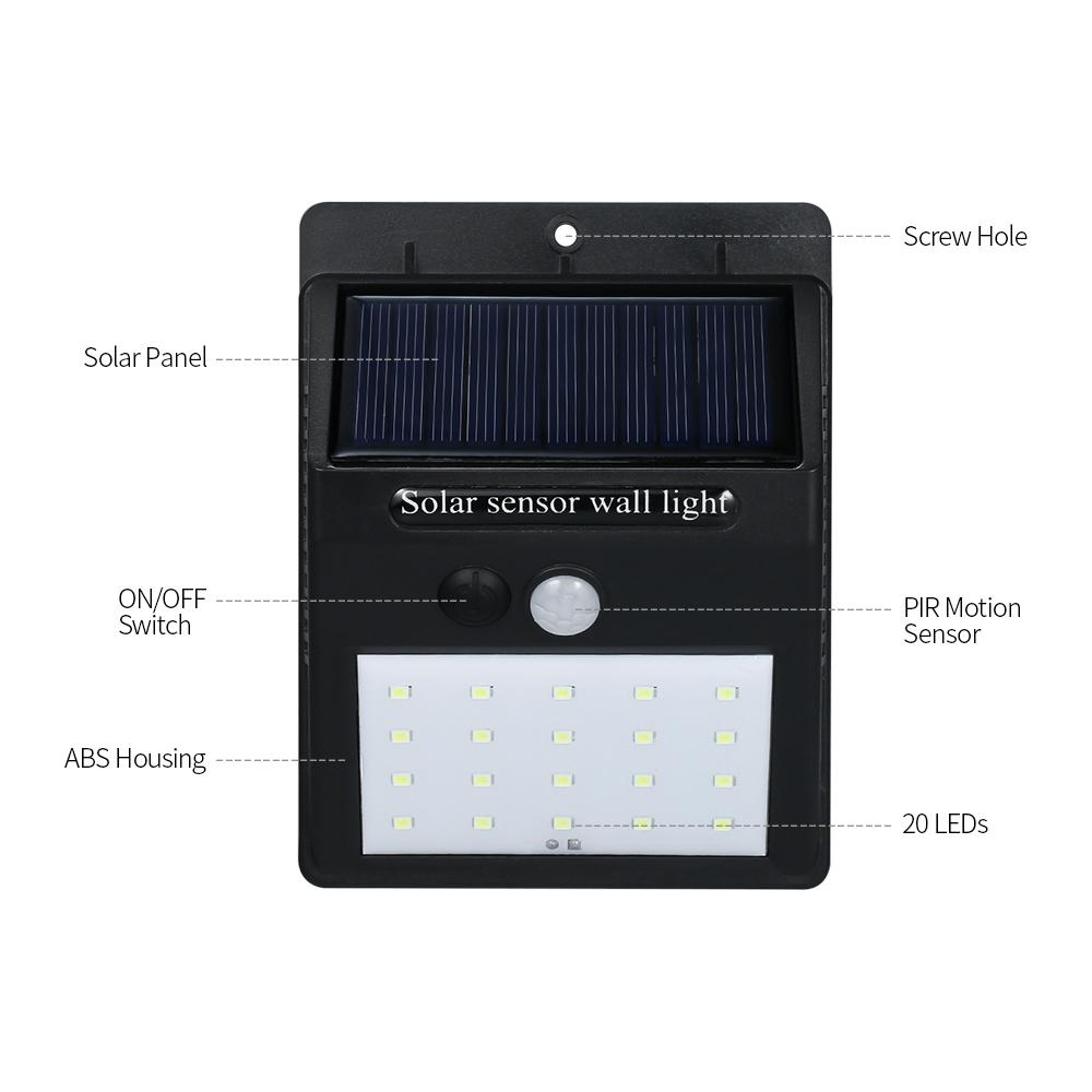 Đèn tường cảm biến chuyển động PIR sử dụng năng lượng mặt trời LED, chống nước IP65