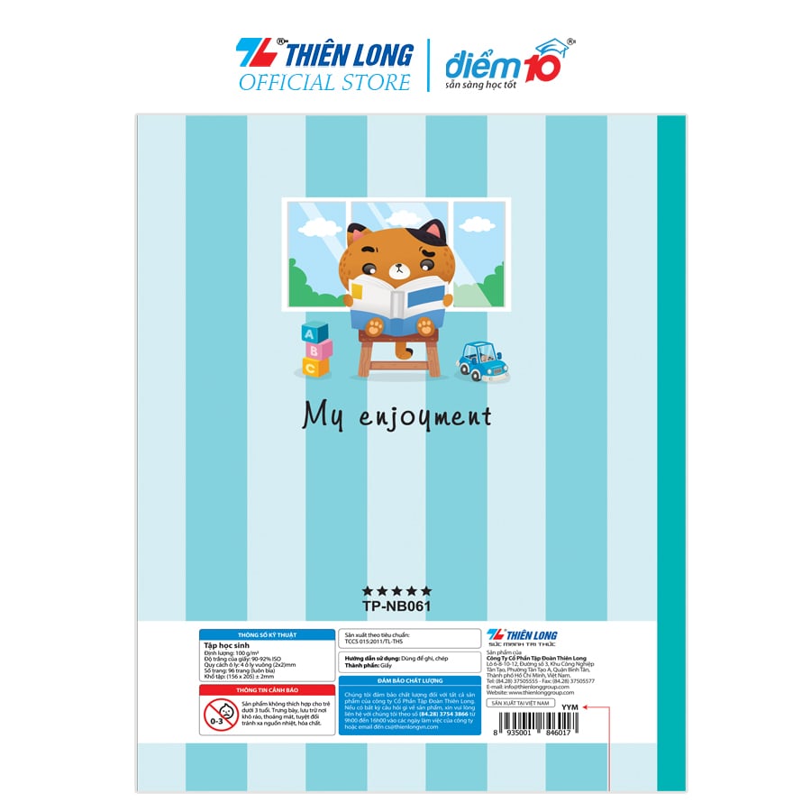 Bộ 5 Tập học sinh 96 trang 4 ô ly vuông 100 gsm Điểm 10 TP-NB061