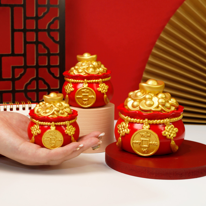 Combo 2 Hủ Đựng Muối Gạo Chiêu Tài Lộc , Túi Thần Tài May Mắn Trang Trí Ban Thờ Thần Tài