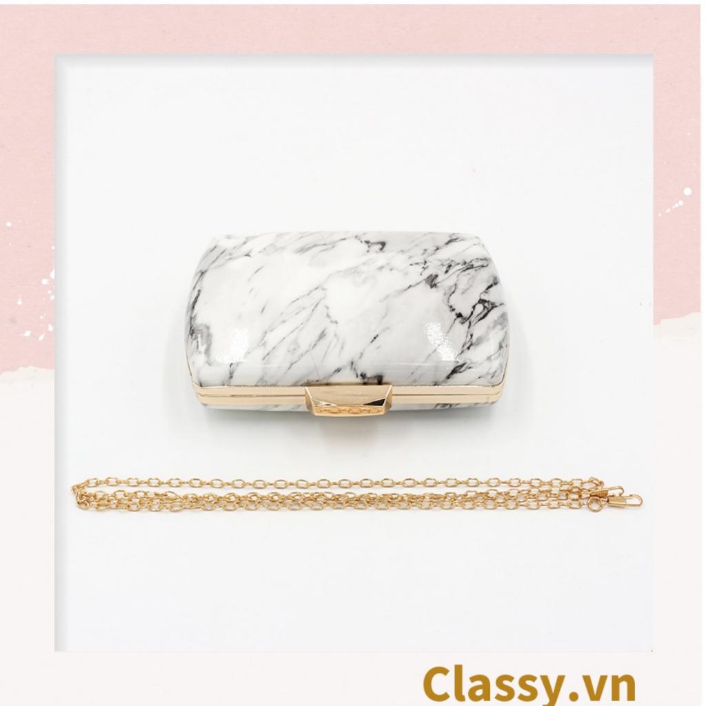 Clutch Classy cầm tay, đeo chéo 19.5x6.5x4cm, họa tiết cẩm thạch sang trọng đi tiệc T1189