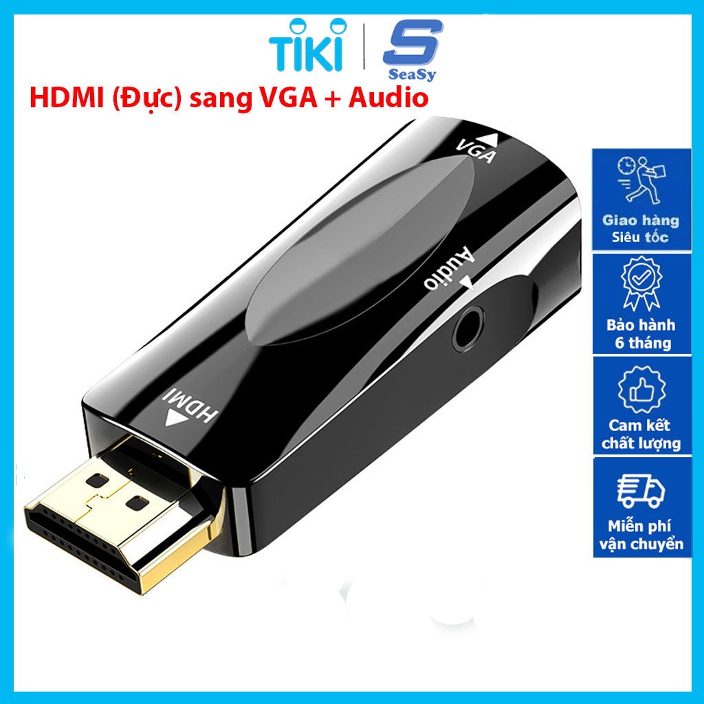 Đầu Chuyển Đổi Tín Hiệu HDMI To VGA SeaSy, Hỗ Trợ Cổng Audio 3.5mm, Độ Phân Giải 1920 x 1080 P, Dễ Dàng Sử Dụng, Tương Thích Với Windows/Mac OS, Dùng cho Máy tính / Laptop / Máy Chiếu / Tivi / PS - Hàng Chính Hãng