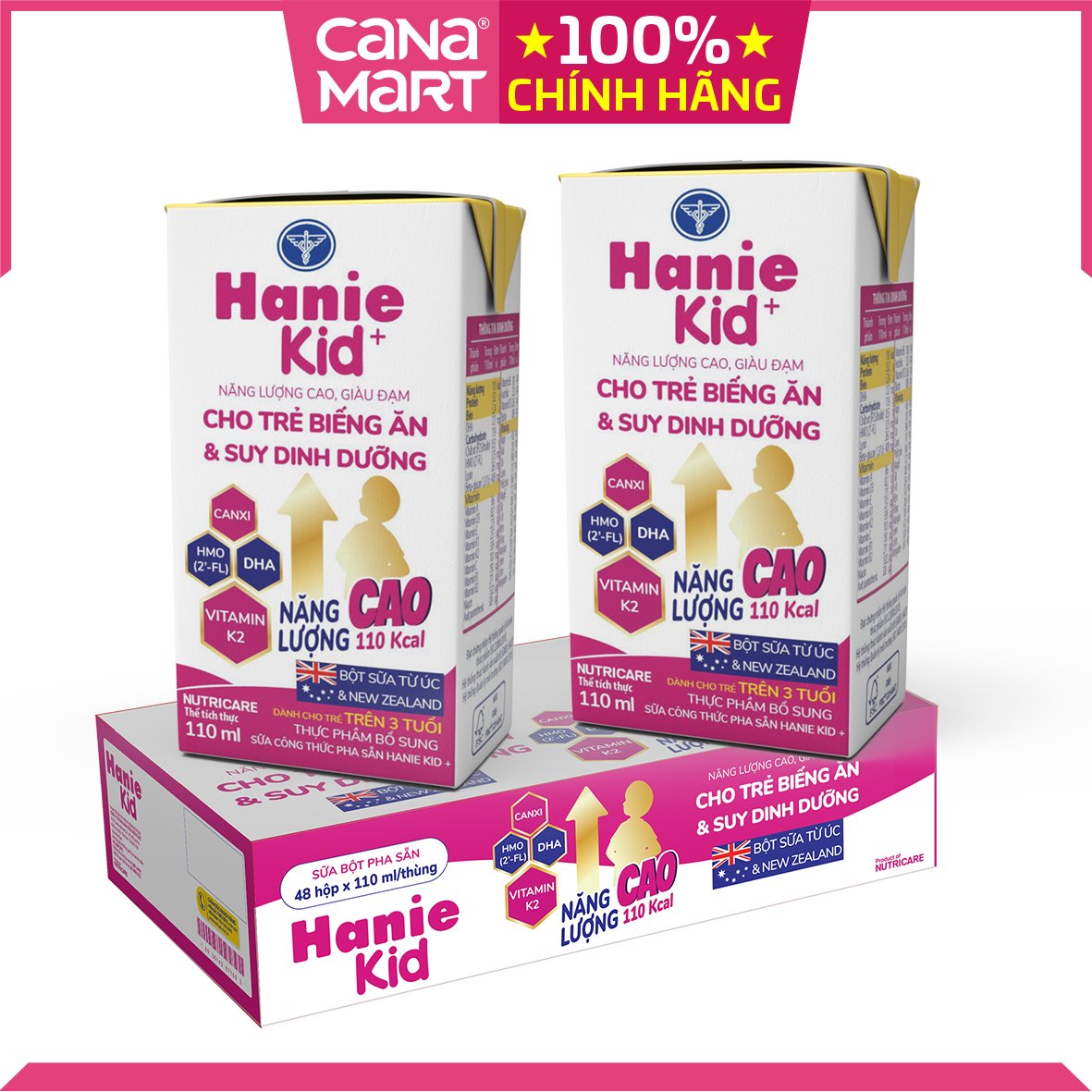 Thùng sữa nước Nutricare Hanie Kid cho trẻ biếng ăn suy dinh dưỡng (110ml)