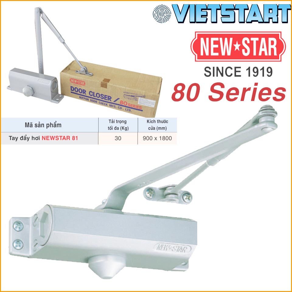 Tay đẩy hơi NEWSTAR 80 Series - 30-45-60-80-115kg Made in Japan - Tùy chỉnh góc độ dừng - Tay Co Thủy Lực, Củi Chỏ Hơi, Đóng Cửa Tự Động