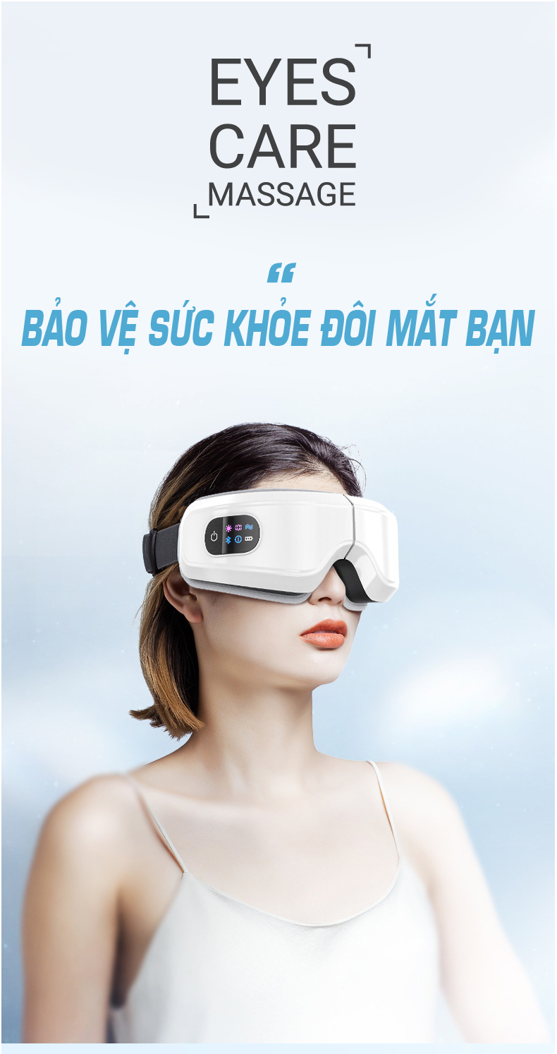 Máy Massage Mắt VISPO VP-M21W - EYES CARE MASSAGE Không Dây Kết Nối Bluetooth - Mát Xa Túi Khí Kết Hợp Nhiệt Ấm - Giảm Nhức Mỏi Mắt, Giảm Quầng Thâm, Cải Thiện Giấc Ngủ