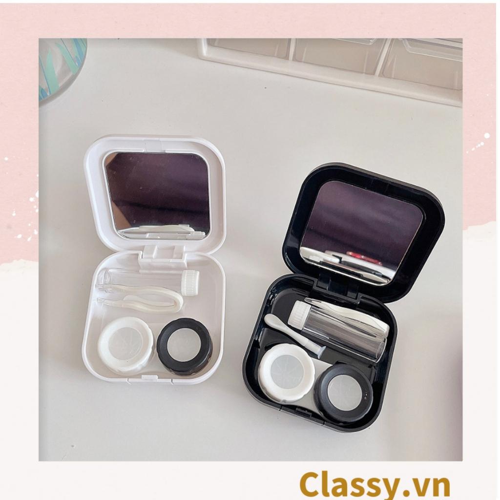 Hộp đựng kính áp tròng Classy 2 màu đen trắng đính hạt bling bling, họa tiết trái tim PK1670 | Hộp đựng kính áp tròng