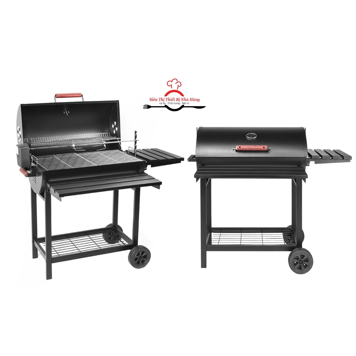 Bếp nướng BBQ, bếp nướng than ngoài trời có nắp đậy, có đồng hồ báo nhiệt + motor.