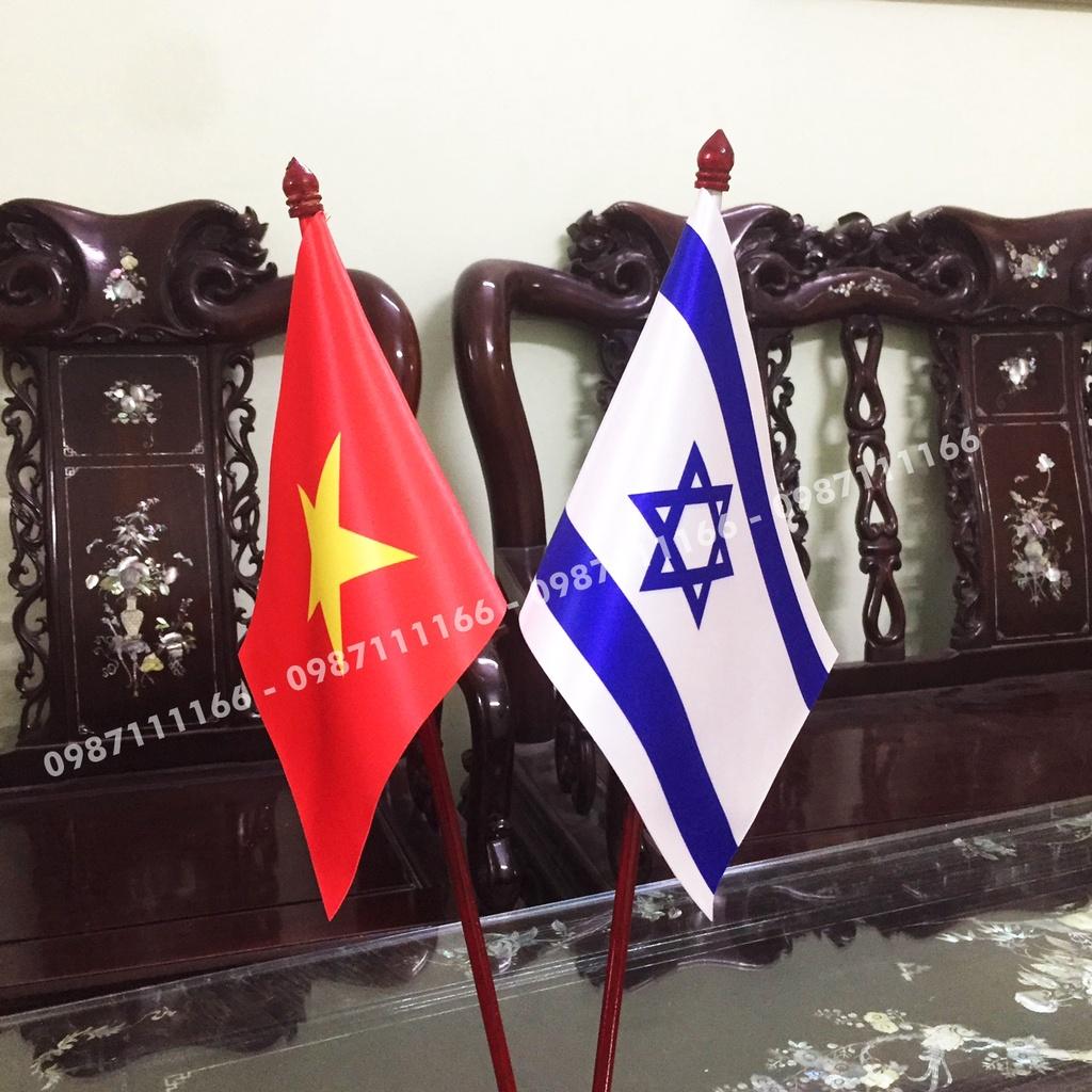 Cờ Để Bàn Đế gỗ Cắm 2 cờ Việt Nam - Israel In Kỹ Thuật Số