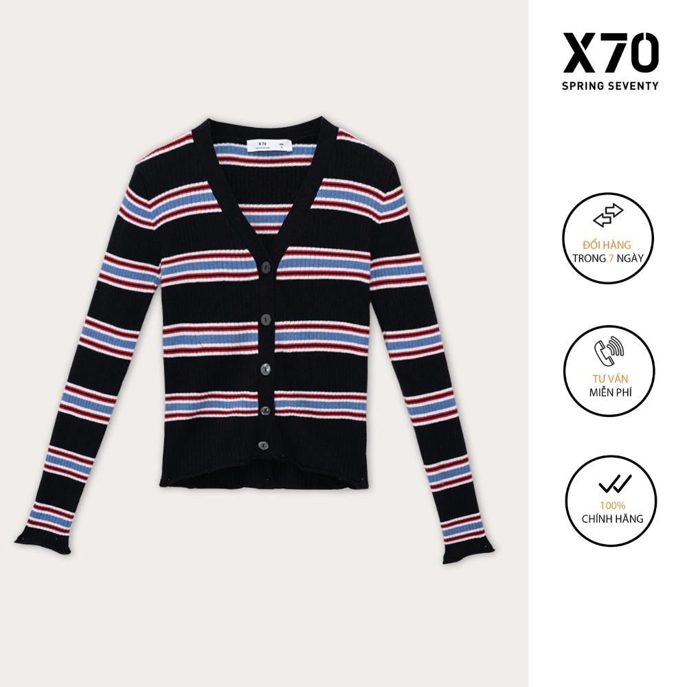 Áo Khoác Cardigan Nữ Dệt Kim Họa Tiết Sọc Ngang Thiết Kế Tay Dài Cổ Chữ V Thời Trang X70 - 02430003