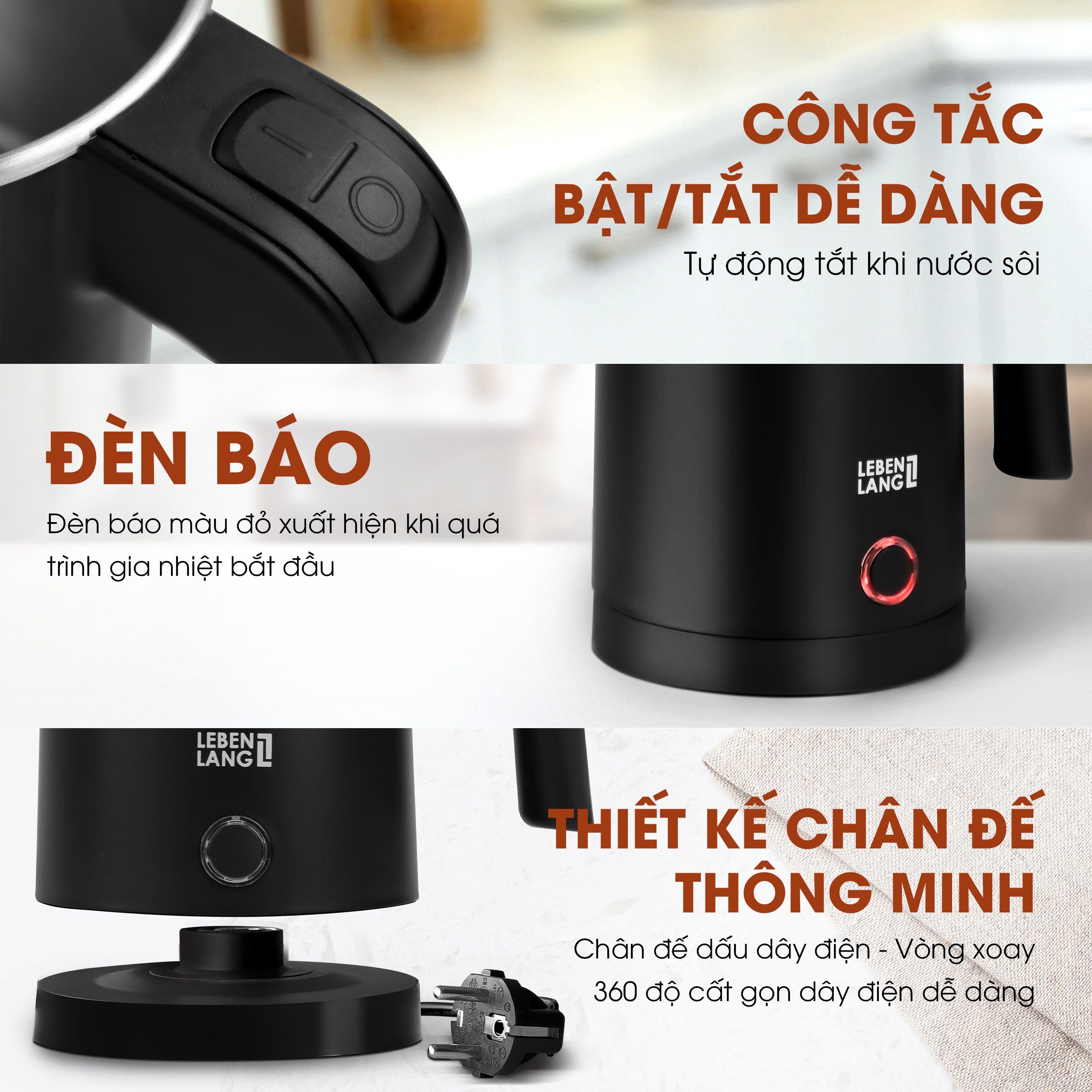 Ấm siêu tốc mini Lebenlang LBL2319, công suất 600W, sôi nhanh trong 4 phút, nhỏ gọn, dễ mang đi du lịch, bảo hành 2 năm - hàng chính hãng