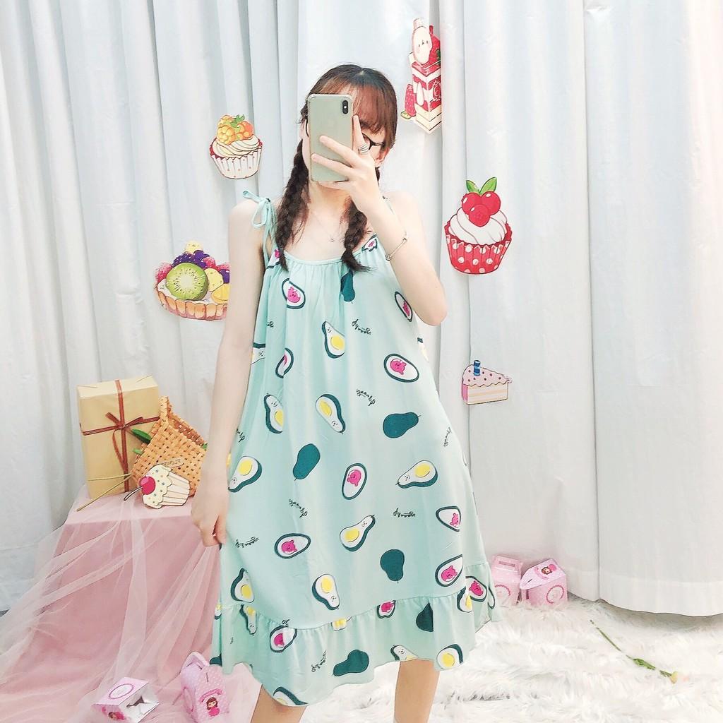 Váy ngủ 2 dây đầm ngủ thun mềm mịn, thoáng mát -