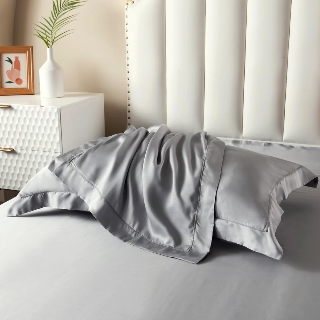 Siêu phẩm bộ chăn ga cao cấp 100%Tencel 100s ROMANTIC, phối viền màu trơn hot trend 2022, chất siêu mát mịn