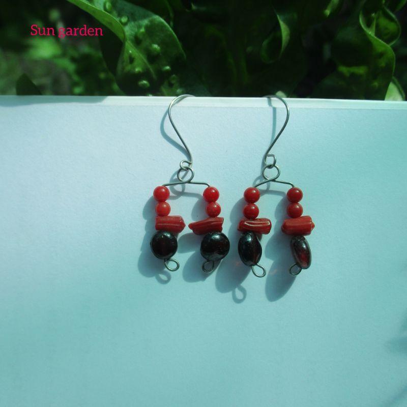 Bông tai san hô đỏ red coral handmade