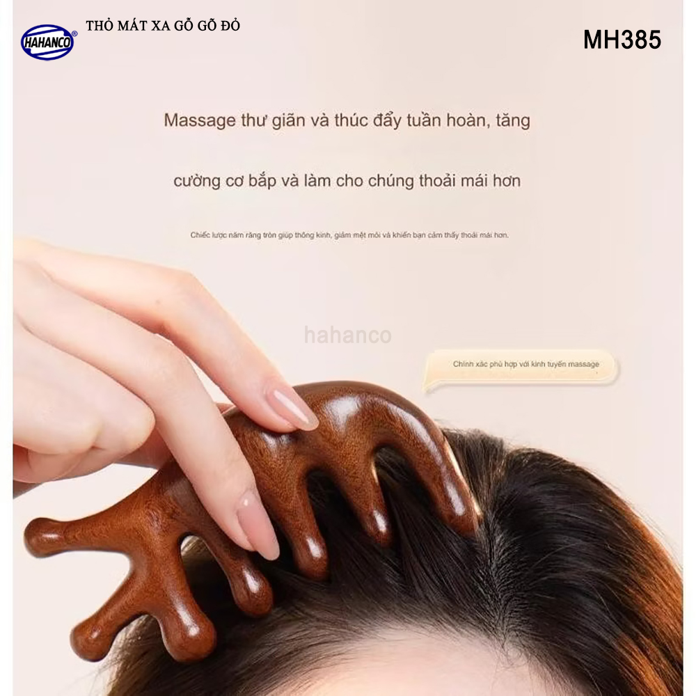 Dụng Cụ Mát Xa Tai Thỏ 5 Răng Gỗ Gõ Đỏ Thư Giãn Giảm Dụng Tóc - HAHANCO - MH385