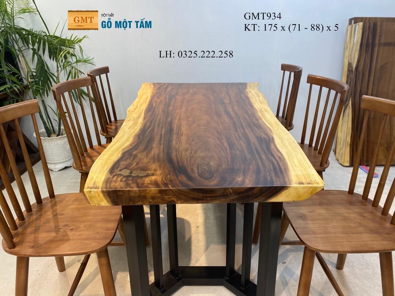 Bàn Gỗ Me Tây Nguyên Tấm, Bàn Làm Việc Gỗ Me Tây, Bàn Ăn Gỗ Me Tây Dài 1,75m Rộng 88cm Dày 5cm
