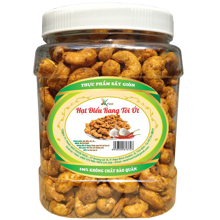 1.5KG HẠT ĐIỀU NGUYÊN RANG TỎI ỚT LOẠI CAO CẤP THƯƠNG HIỆU SK FOOD - COMBO 3 HŨ